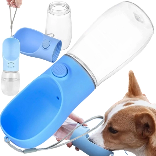 Bærbar vandflaske til hund og kat med integreret skål 350 ml