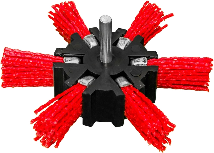 Rund poleringsbørste på skaft 100 mm med nylonfibre 27 mm