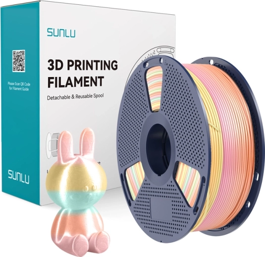 Sunlu PLA+ silkeagtig filament, regnbue, 1,75 mm, 1 kg