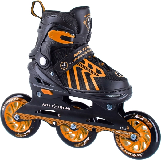 Inliners NILS Extreme med tre 100 mm hjul, orange - str. 29-33