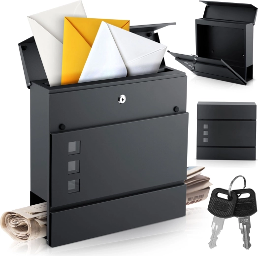 Vægmonteret postkasse med avisholder 37 × 37 × 10,5 cm antracit