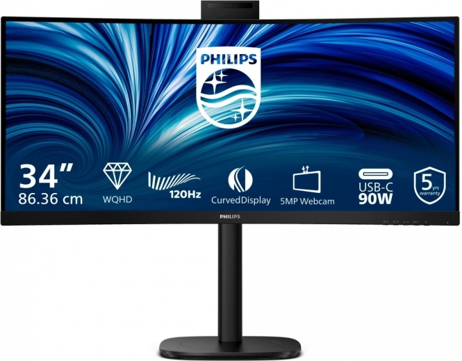 Buet 34" PHILIPS 34B2U3600CH skærm med USB‑C, KVM og webkamera