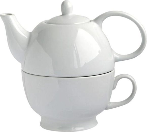 Porcelænskande med kop 2-i-1 480 ml, hvid