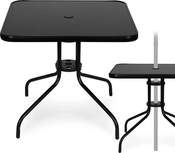 Kvadratisk havebord 80 cm i hærdet glas med hul til parasol MultiGarden