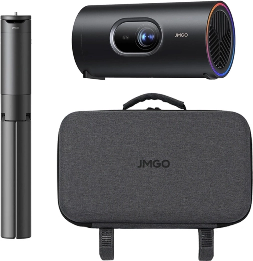 JMGO PicoPlay+ bærbar projektor med stativ og batteri