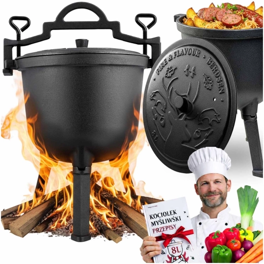 jern gryde 8 l til bål og grill med ben og låg