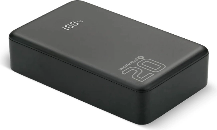 Powerbank 20.000 mAh med LCD, 2× USB‑C og USB‑A, 20W PD/QC4+