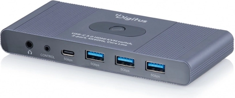 Digitus KVM-switch HDMI 2×1 4K 60 Hz med USB 3.0 og audio (Core line) - 1 stk.