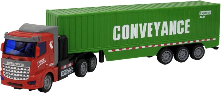 Fjernstyret lastbil med containertrailer, rød kabine - 1 stk.