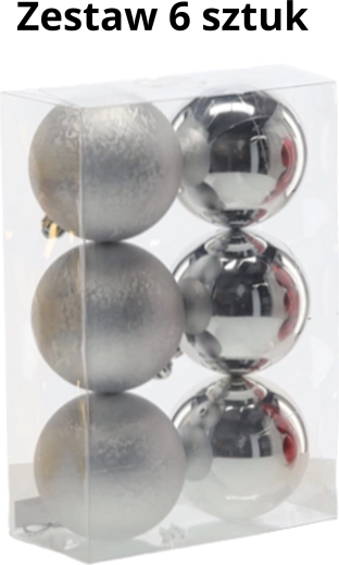 Sæt med 6 juleornamenter 8 cm – sølvfarvede, uknuselige