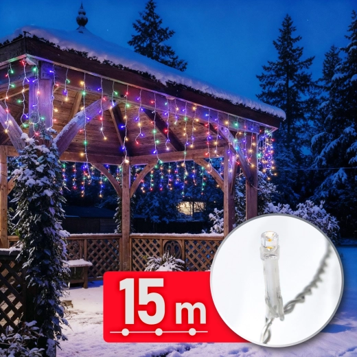 Farverig LED-lyskæde 15 m, 600 LED