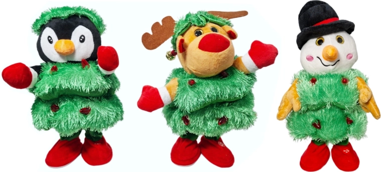 Julefigur der taler og danser med sange og blinkende lys