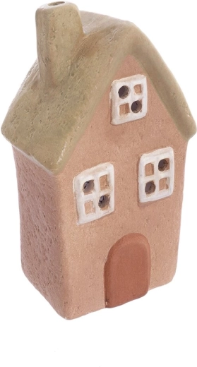 Keramisk lysestage hus beige-grøn 18 cm