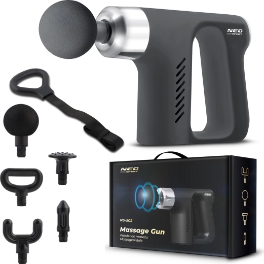 NEO Sport NS-502 massagepistol med 5 tilbehør og massagebælte – sort