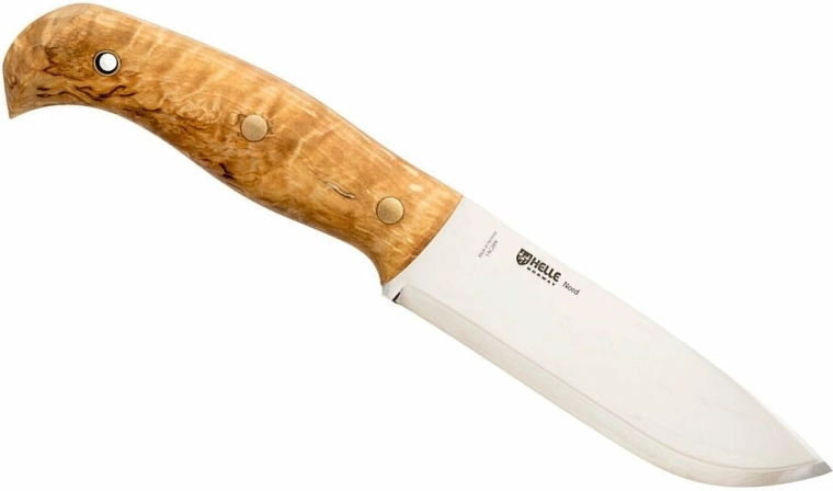 Helle Nord – udendørskniv 14,7 cm, krøllet birk, læderskede