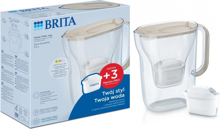 BRITA Style Essential filterkande 2,4 l med 3 filtre, sandfarvet
