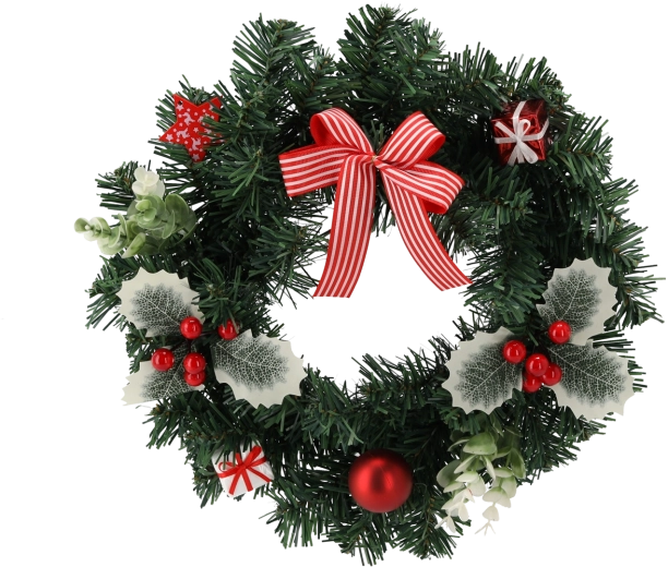 Julekrans 30 cm med røde bær og sløjfe