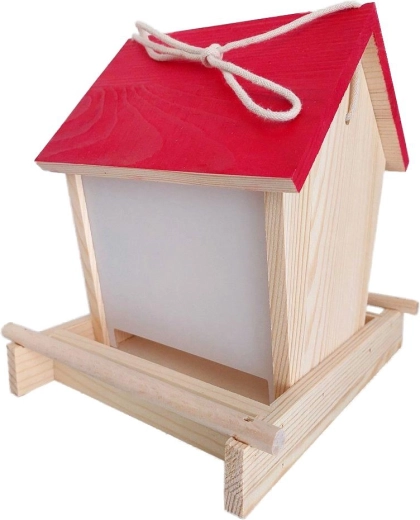 Fuglefoderbræt med tag af fyrretræ