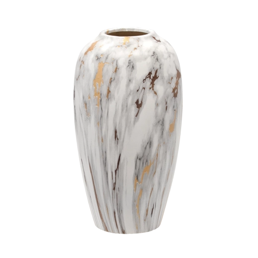 Keramisk vase 11,5 × 11,5 × 25 cm, hvid‑guld