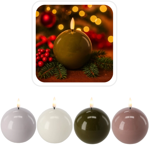 LED voks-kugle 8,5 cm – dekorativt stearinlys med realistisk flamme