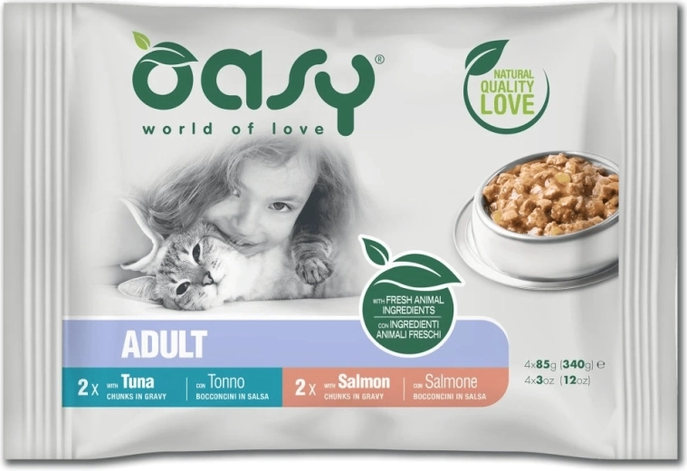 Oasy portionsposer til voksne katte i sauce – fiskeudvalg 4×85 g
