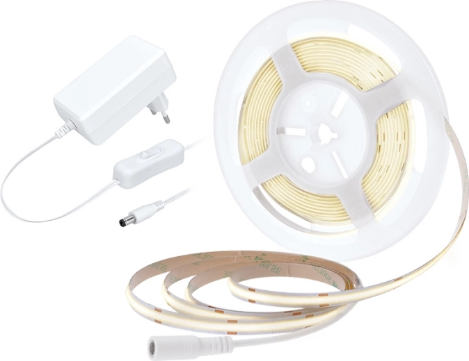 Solight LED COB-lysbånd med adapter og afbryder, 5 m, neutral hvid
