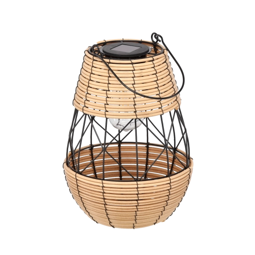 Solcelledrevet metal-lanterne i sort‑beige 32 cm