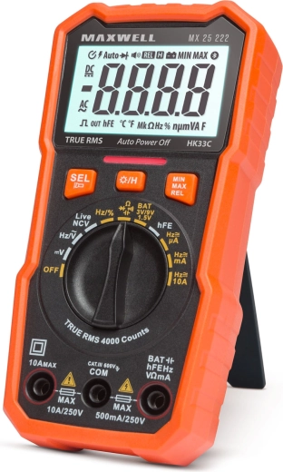 Digitalt multimeter Maxwell med batteritester og arbejdslys