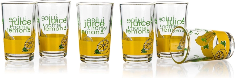 Glas med print Lemon 250 ml, sæt 6 stk.
