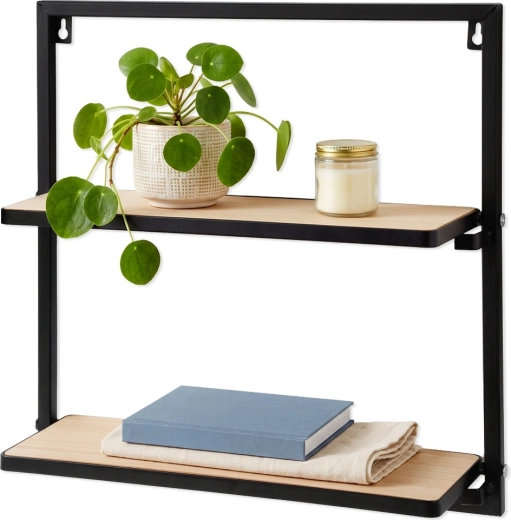 Sort metal væghylde med 2 niveauer 40 × 12 × 40 cm