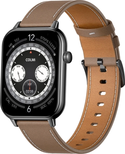 Smartwatch COLMI C28 sort med brun læderrem
