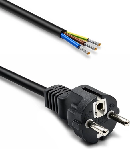 Netkabel Schuko CEE 7/7 (E/F) med afisolerede fortinnede ledere, 3×1,0 mm², 1,8 m