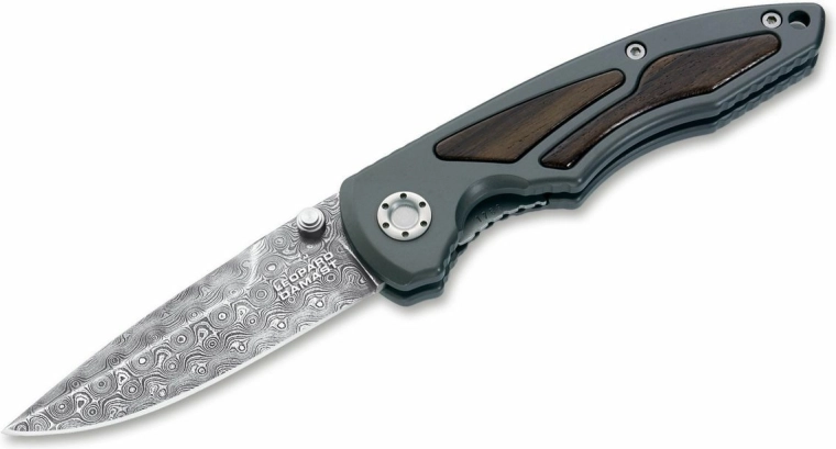 Samlers foldekniv i damaskusstål BÖKER MANUFAKTUR SOLINGEN Leopard-Damast I, aluminium og træ