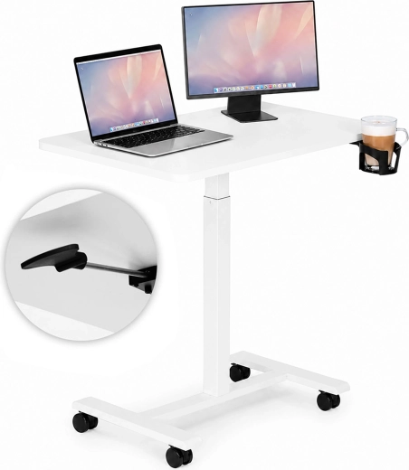 Mobil, højdejusterbart laptopbord på hjul ModernHome 70 × 48 cm hvidt