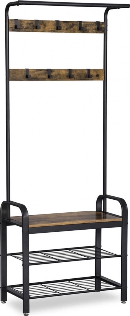 Stativ-garderobestativ med bænk og skohylder i loftstil