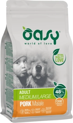 Oasy One Animal Protein foderpiller til voksne hunde af mellemstore og store racer – svinekød 2,5 kg