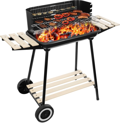 Havekulgrill til haven på hjul med 3 hylder