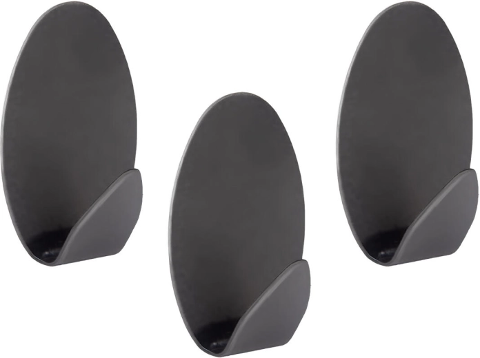 Selvklæbende ovale stålkroge sorte (3 stk.)