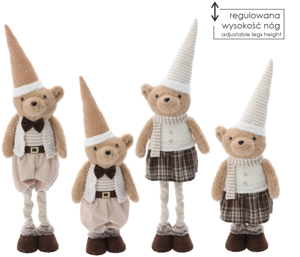 Juleplysbamse i beige med justerbare ben 55–80 cm – 1 stk.