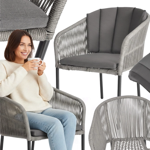 Victoria havestol i polyrattan med hynde, grå