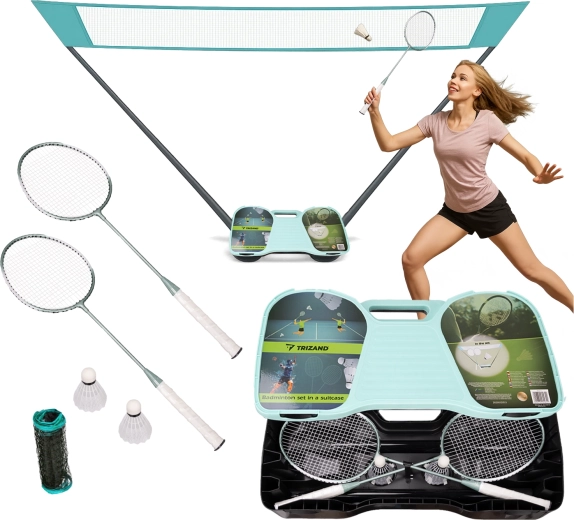 Trizand sammenklappeligt badminton-sæt med bærbart etui og net 4-i-1