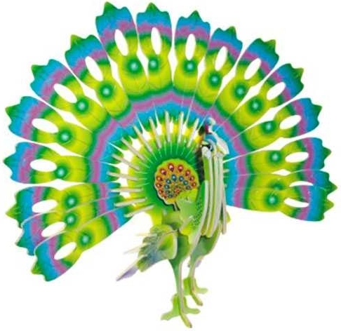 Farverigt 3D-træpuslespil - Påfugl