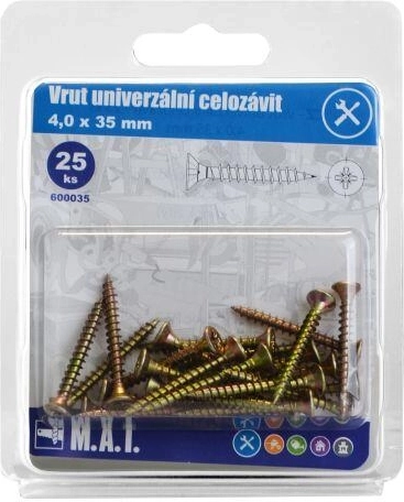 Universal skrue fuldgevind 4 × 35 mm, galvaniseret (25 stk)