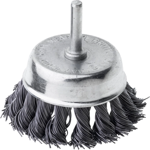 Kopbørste i stål med skaft 75 mm, bølget tråd 0,5 mm