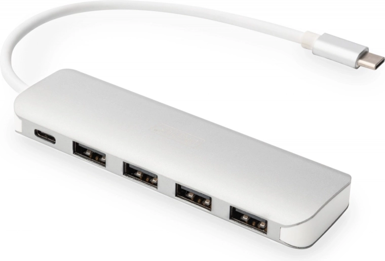 USB‑C hub 4× USB 3.0 med Power Delivery, i aluminium
