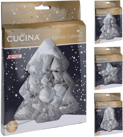 Sæt med rustfri jule-kageudstikkere, 16 stk.