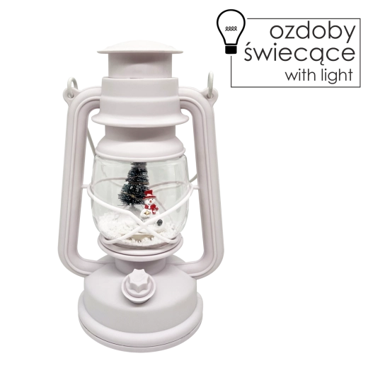 Julelanterne med LED-belysning og spilledåse – snemand, hvid