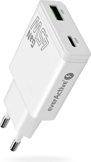 everActive GaN super slim 45 W oplader med USB‑C PD og USB‑A QC 3.0