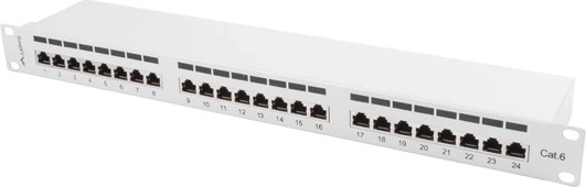 Patchpanel 24 porte 1U kategori 6 grå