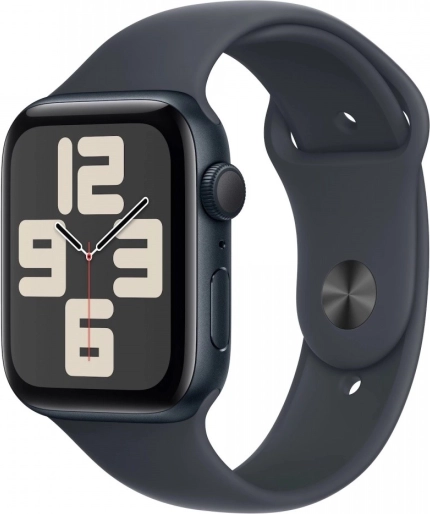 Apple Watch SE GPS, aluminiumkasse 40 mm i midnatsfarve med sportsrem i midnatsfarve - størrelse S/M